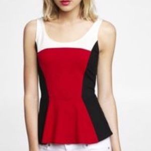 Express Small classic colorblock peplum tank top red black white